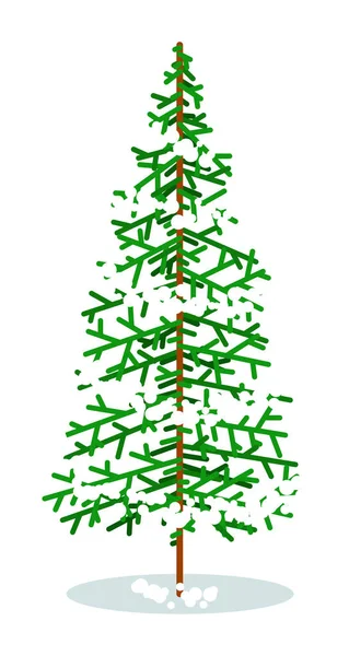 Árbol de Navidad simple aislado bajo cubierta de nieve — Vector de stock