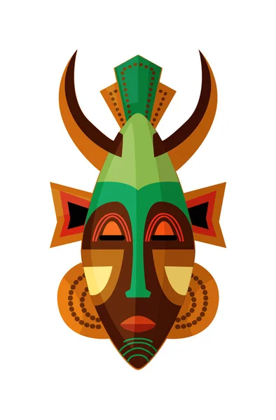 Máscara africana con cuernos símbolo étnico de vudú en blanco — Vector de stock