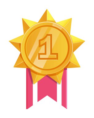 Altın madalyon, beyaz arka planda izole edilmiş birincilik ödülü