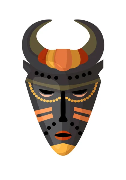 アボリジニのマスク アフリカの部族の民族角マスクの白い背景に隔離された 先住民トーテムイラストを採用 ベクトル歴史手作りの儀式の顔の仮面 — ストックベクタ