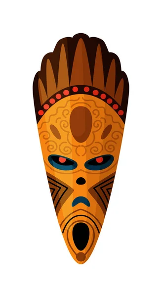 Máscara Africana Madera Objeto Disfraz Tribal Ilustración Aislada Sobre Fondo — Vector de stock