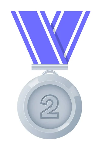 Серебряная Медаль Победителя Второе Место Белом Фоне — стоковый вектор