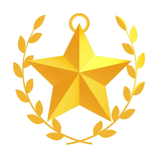 Medalhão Forma Estrela Campeão Dourado Isolado Branco — Vetor de Stock