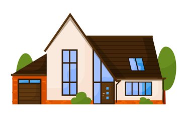 Beyaz arka planda apartmanın ön tarafı izole edilmiş.