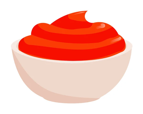 Tomatenketchup Sauce Dip Bowl Isoliert Auf Weißem Hintergrund — Stockvektor