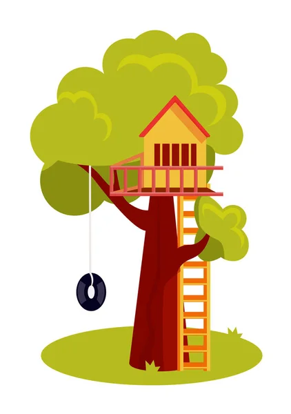 Rumah Pohon Kayu Untuk Anak Anak Terisolasi Dengan Latar Belakang - Stok Vektor