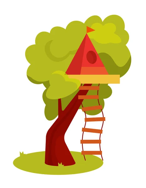 Enfant Wigwam Arbre Maison Sur Cour Isolé Sur Fond Blanc — Image vectorielle