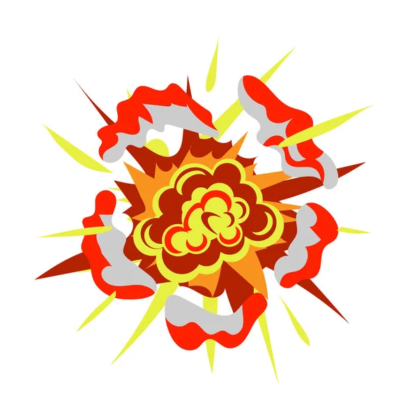 漫画爆弾爆発 雷の影響 爆弾爆発または白地に隔離された核爆発の断片 ベクトル燃えるスプラッシュとスモッグ雲のイラスト — ストックベクタ