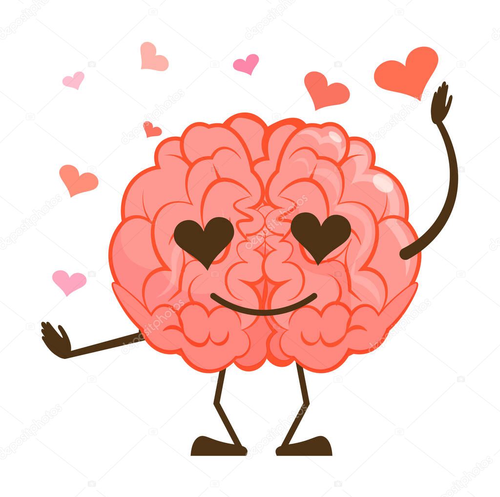 Romantic brain in love emoji isolated on white background