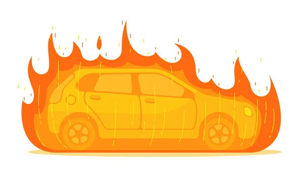 Mobil Terbakar Mobil Vektor Terisolasi Pada Kecelakaan Lalu Lintas Kebakaran - Stok Vektor