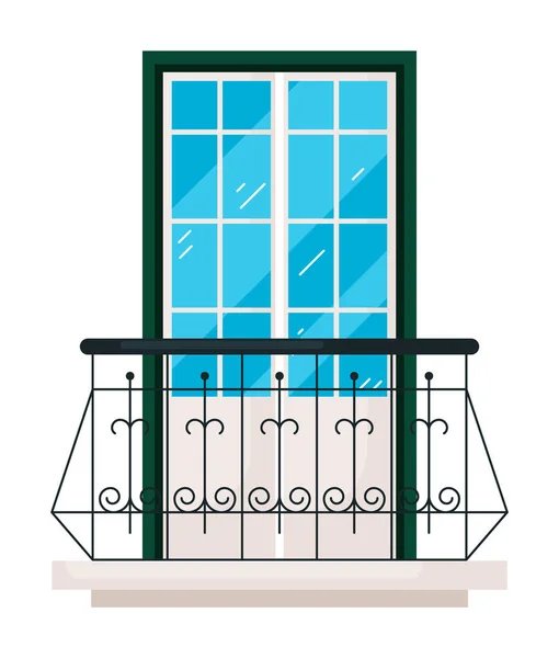 Balkon Mit Schmiedezaun Isoliert Auf Weißem Hintergrund — Stockvektor