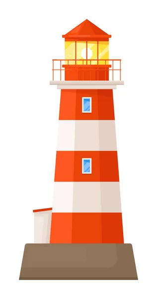 Torre Del Faro Strisce Piatte Isolata Sfondo Bianco — Vettoriale Stock