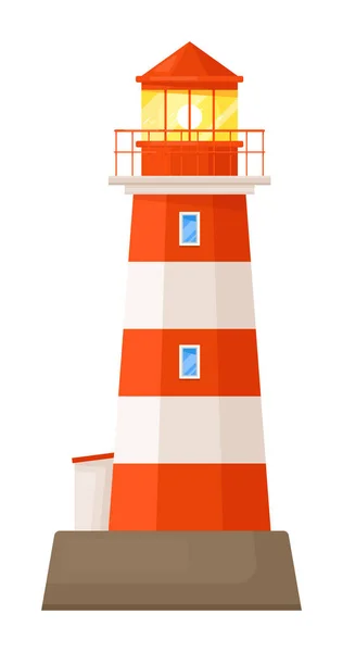 Torre Farol Listrado Plana Isolada Fundo Branco — Vetor de Stock