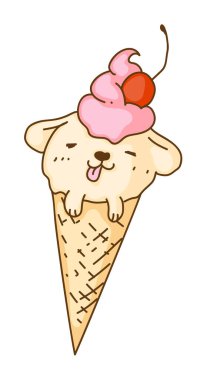 Dondurmalı dondurma külahta ve içinde komik bir yaratık var.