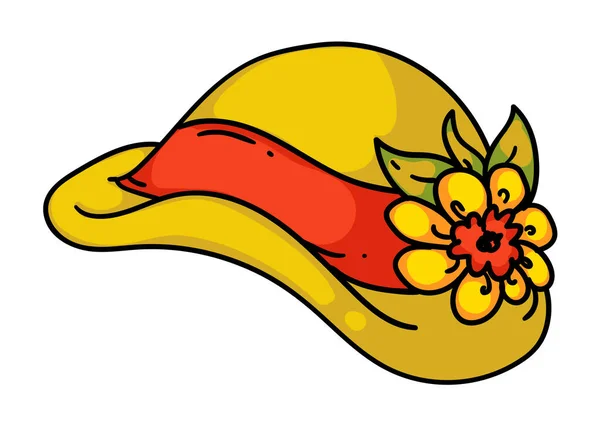 Kobieta Lato Panama Kapelusz Kwitnących Kwiatów Pąki Wystrój — Wektor stockowy