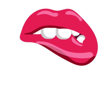 Beyaz arka planda ısıran dudağı olan baştan çıkarıcı bir ağız.