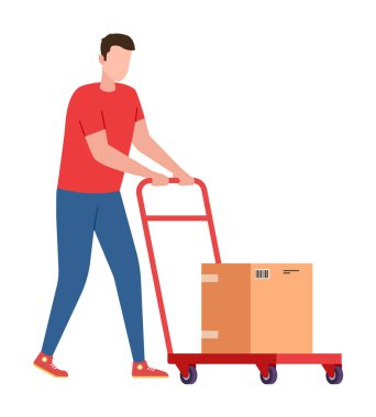 Kargo paketli kurye aracı beyaza izole edildi.