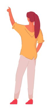 Sol arkası öne dönük sıradan bir kadın beyaza izole edilmiş.