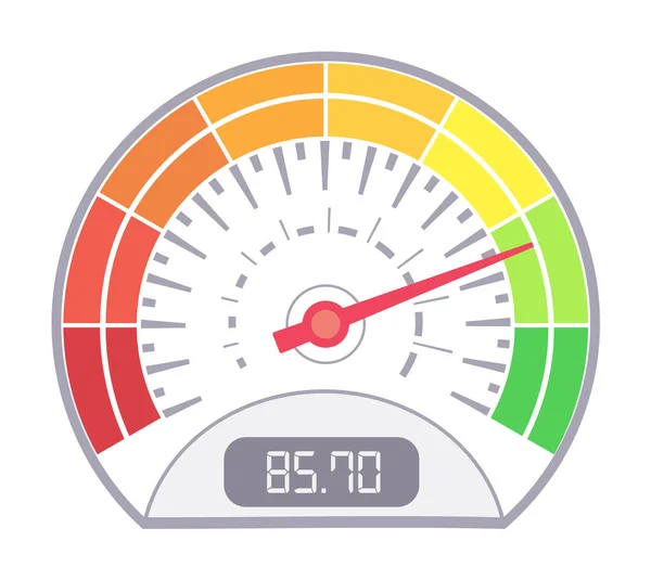 Indikator Tingkat Skor Speedometer Dengan Daerah Skala Warna - Stok Vektor