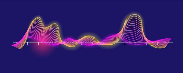 Espectro de ondas sonoras de néon isolado no fundo escuro —  Vetores de Stock