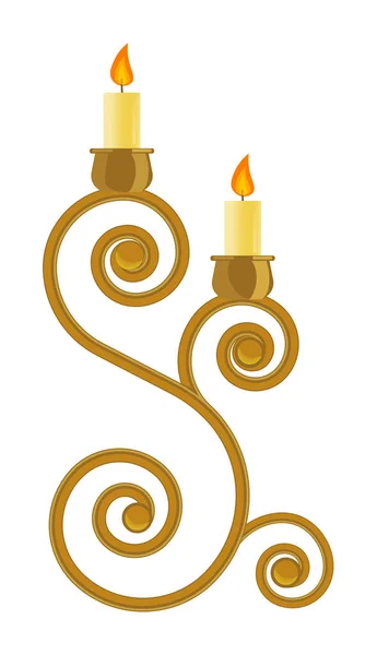 Curve vintage golden candlestick isolated on white — Stock Vector