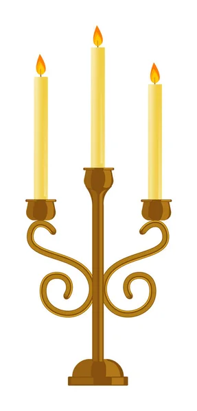 Candelabro retro de tres brazos aislado en blanco — Vector de stock