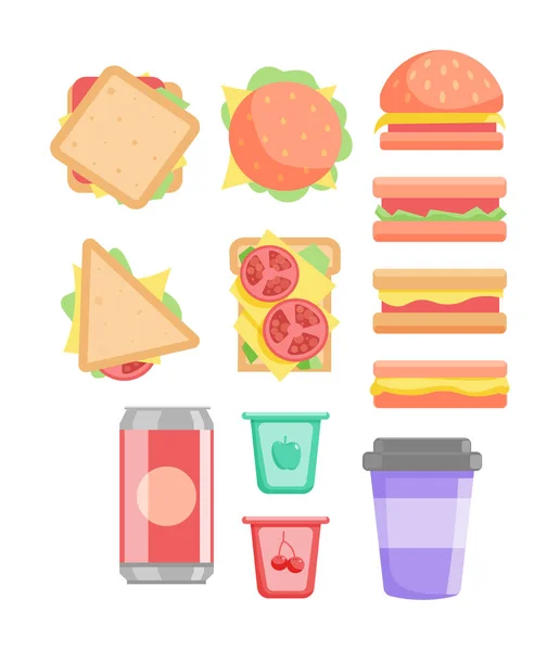 Fast food snack για μεσημεριανό κουτί που απομονώνονται σε λευκό — Διανυσματικό Αρχείο