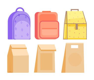 Beyaza izole edilmiş yemek takımı için okul çocuğu yemek torbası.