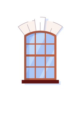 Kemerli ahşap pencere çerçevesi beyaz üzerine izole edildi