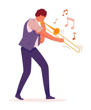 Erkek trompetçi beyaz arkaplanda izole