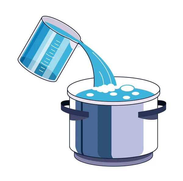 沸騰した水で鍋に水を入れる — ストックベクタ