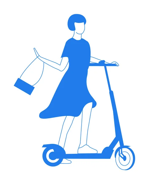 Mujer feliz montar scooter aislado en blanco — Archivo Imágenes Vectoriales