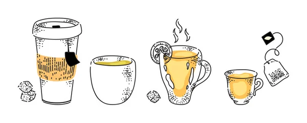 Ζεστό τσάι ποτό σειρά απομονώνονται σε λευκό φόντο — Διανυσματικό Αρχείο