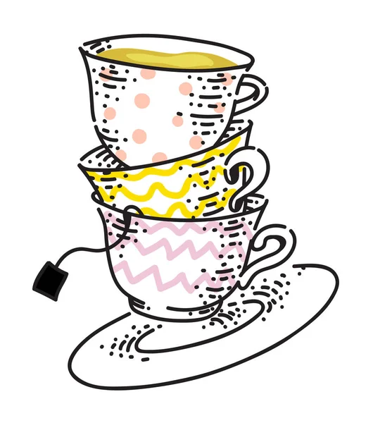 Teetassen-Stapelskizze isoliert auf weißem Hintergrund — Stockvektor