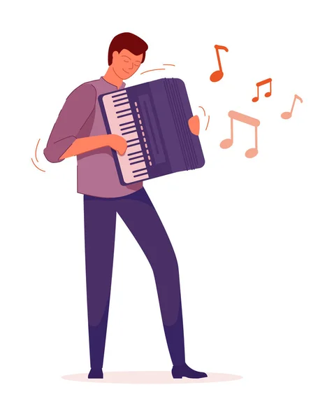 Accordionist boy isolated on white background — Stock Vector