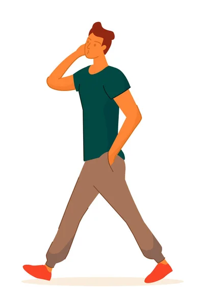 Hombre caminando hablando teléfono aislado en blanco — Archivo Imágenes Vectoriales