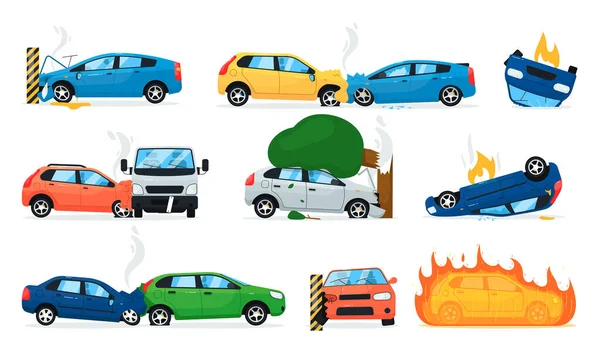 Car accident set. Isolated cartoon car crash icon — Stock Vector