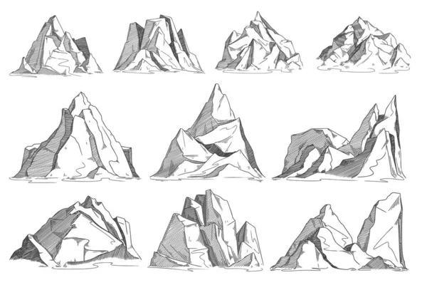 Mountain sketch set isolated on white background — Stock Vector