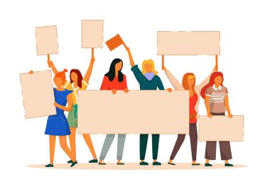Beyaz pankartlı bir grup kadın protestocu.