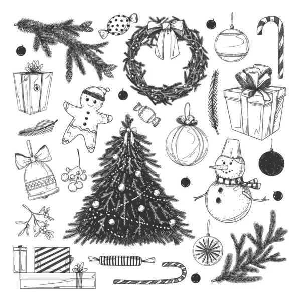 Conjunto de bocetos de Navidad — Vector de stock