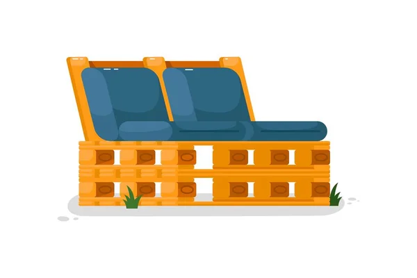花园的长椅带有垫子的孤立木制长椅 — 图库矢量图片