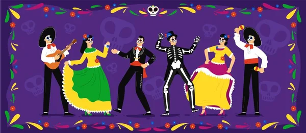 Día mexicano de los muertos. Fiesta de esqueletos — Archivo Imágenes Vectoriales
