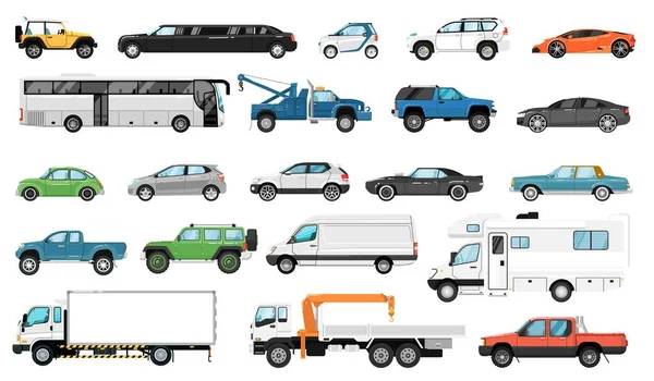 City cars set. Automobile types. Isolated bus — Stock Vector