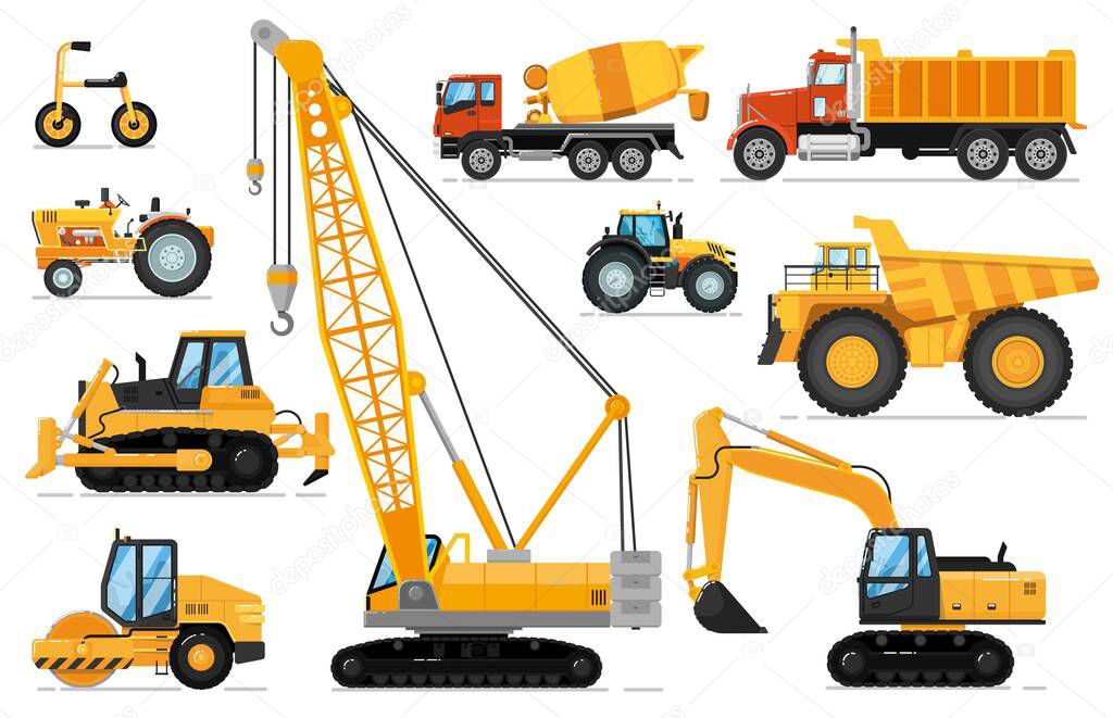 Construction vehicles set. Heavy machines