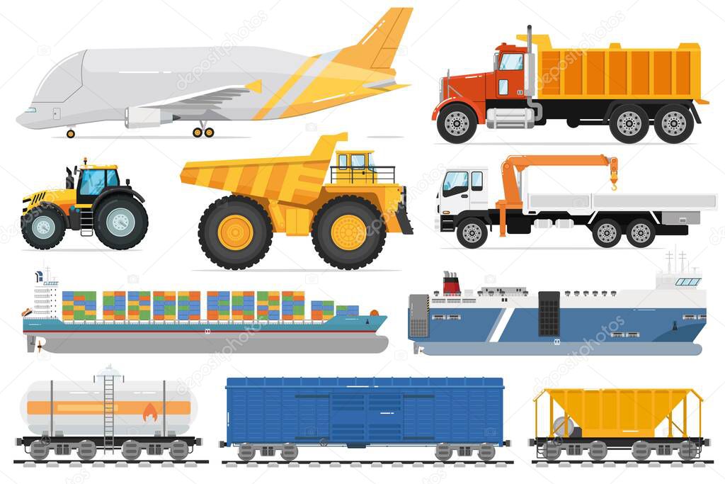 Freight transportation set. Cargo shipping vehicle