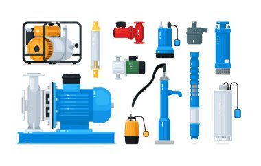Technical equipment for water pump system isolated set clipart