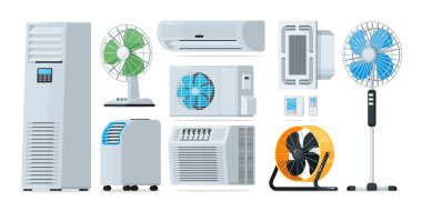 Air conditioner heating and cooling household appliance set clipart