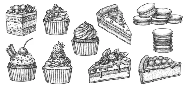 Doux dessert de boulangerie dessiné à la main esquisse isolé sur blanc — Image vectorielle