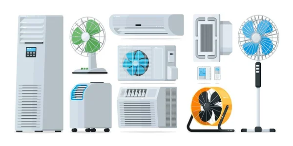 Zestaw klimatyzatorów do ogrzewania i chłodzenia urządzeń gospodarstwa domowego — Wektor stockowy