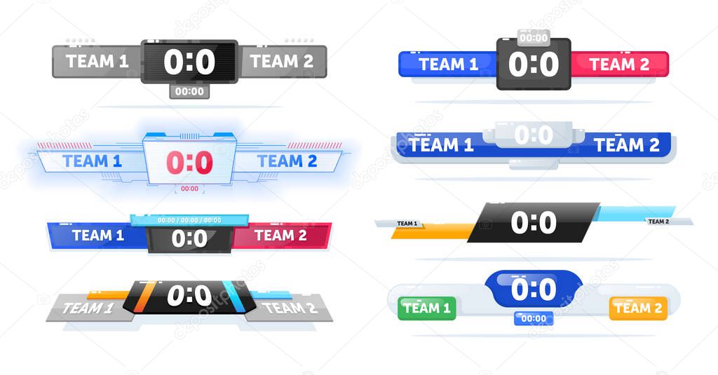 Scoreboard for football match team competition set